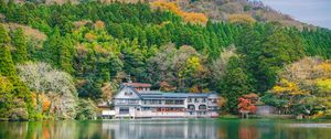 Preview wallpaper lake, trees, structure, reflection, hdr