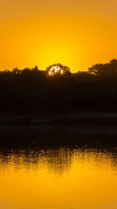 Preview wallpaper lake, trees, sunset, reflection, sky, ripples