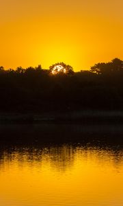 Preview wallpaper lake, trees, sunset, reflection, sky, ripples