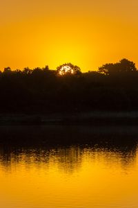 Preview wallpaper lake, trees, sunset, reflection, sky, ripples