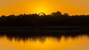 Preview wallpaper lake, trees, sunset, reflection, sky, ripples