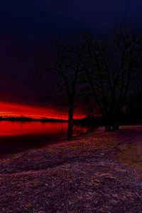 Preview wallpaper lake, trees, sunset, nature, dark