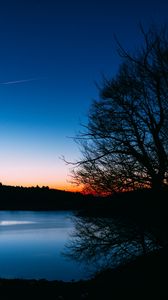 Preview wallpaper lake, trees, sunset, night, sky, landscape, dark