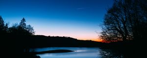 Preview wallpaper lake, trees, sunset, night, sky, landscape, dark