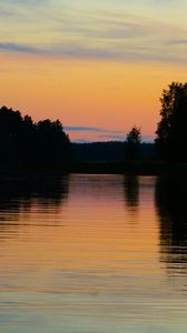 Preview wallpaper lake, trees, sunset, reflection