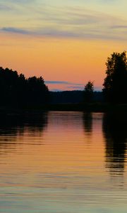 Preview wallpaper lake, trees, sunset, reflection