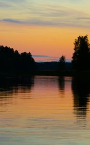 Preview wallpaper lake, trees, sunset, reflection