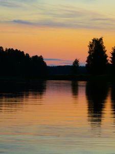 Preview wallpaper lake, trees, sunset, reflection