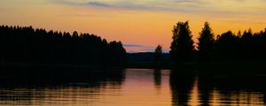 Preview wallpaper lake, trees, sunset, reflection