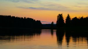Preview wallpaper lake, trees, sunset, reflection