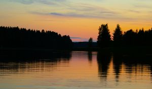 Preview wallpaper lake, trees, sunset, reflection