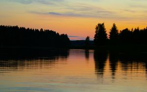 Preview wallpaper lake, trees, sunset, reflection