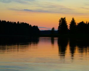 Preview wallpaper lake, trees, sunset, reflection