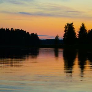 Preview wallpaper lake, trees, sunset, reflection