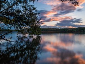 Preview wallpaper lake, trees, water, clouds, reflection