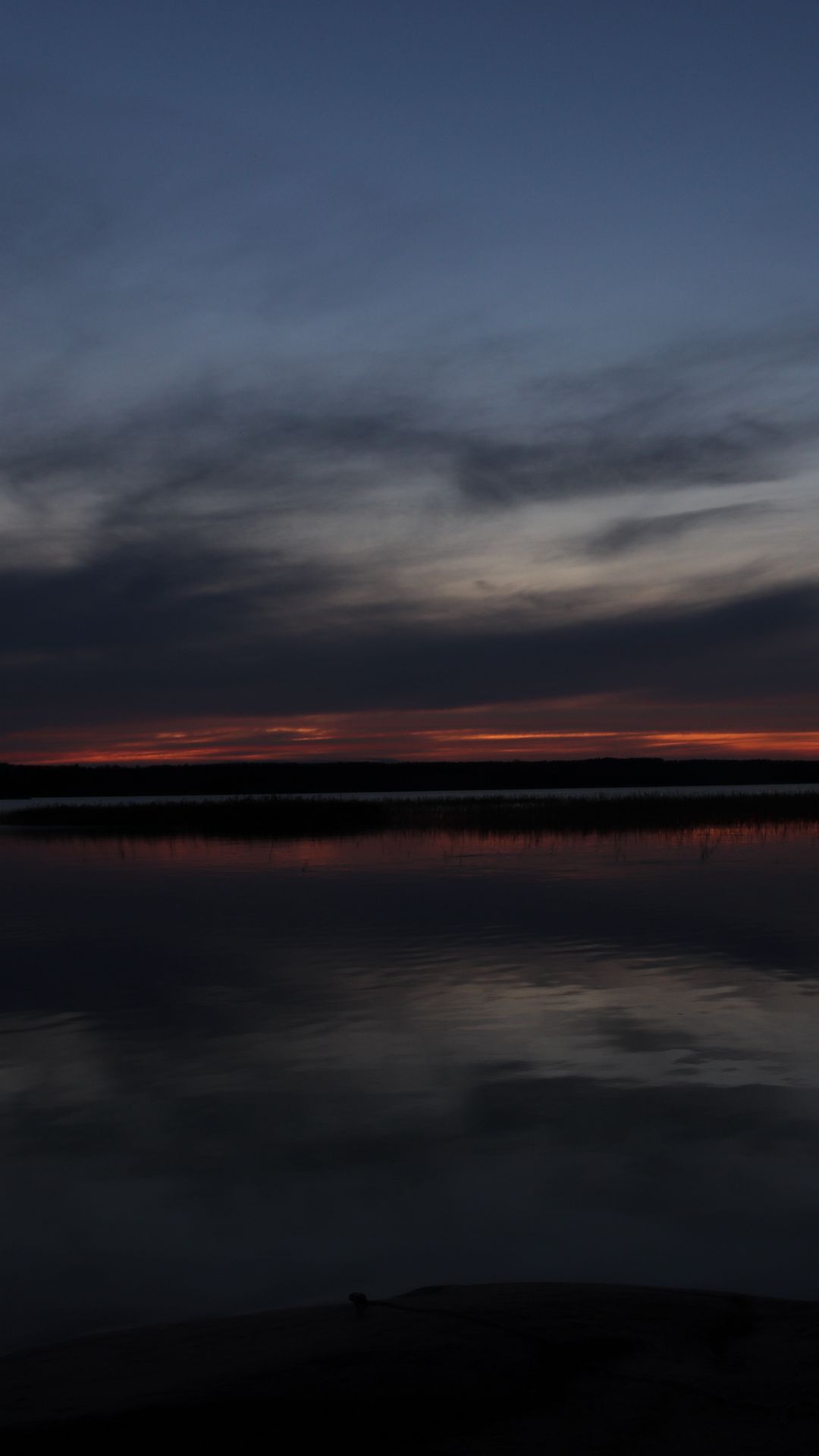 1080x1920 Wallpaper lake, water, clouds, sunset, sky, reflection, dark