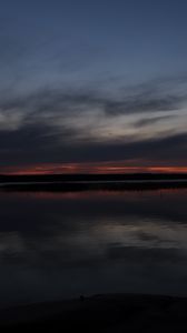 Preview wallpaper lake, water, clouds, sunset, sky, reflection, dark
