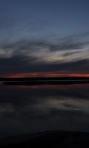 Preview wallpaper lake, water, clouds, sunset, sky, reflection, dark