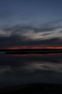 Preview wallpaper lake, water, clouds, sunset, sky, reflection, dark