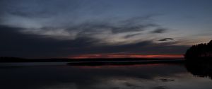 Preview wallpaper lake, water, clouds, sunset, sky, reflection, dark