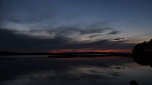 Preview wallpaper lake, water, clouds, sunset, sky, reflection, dark