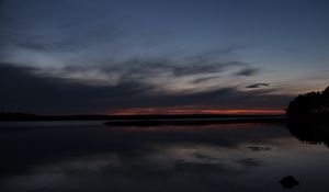 Preview wallpaper lake, water, clouds, sunset, sky, reflection, dark