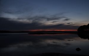 Preview wallpaper lake, water, clouds, sunset, sky, reflection, dark