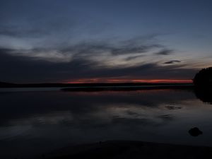 Preview wallpaper lake, water, clouds, sunset, sky, reflection, dark