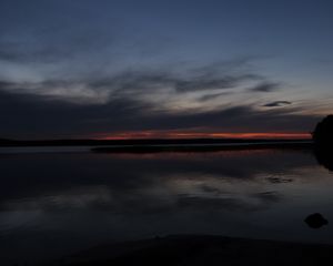 Preview wallpaper lake, water, clouds, sunset, sky, reflection, dark