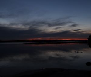 Preview wallpaper lake, water, clouds, sunset, sky, reflection, dark