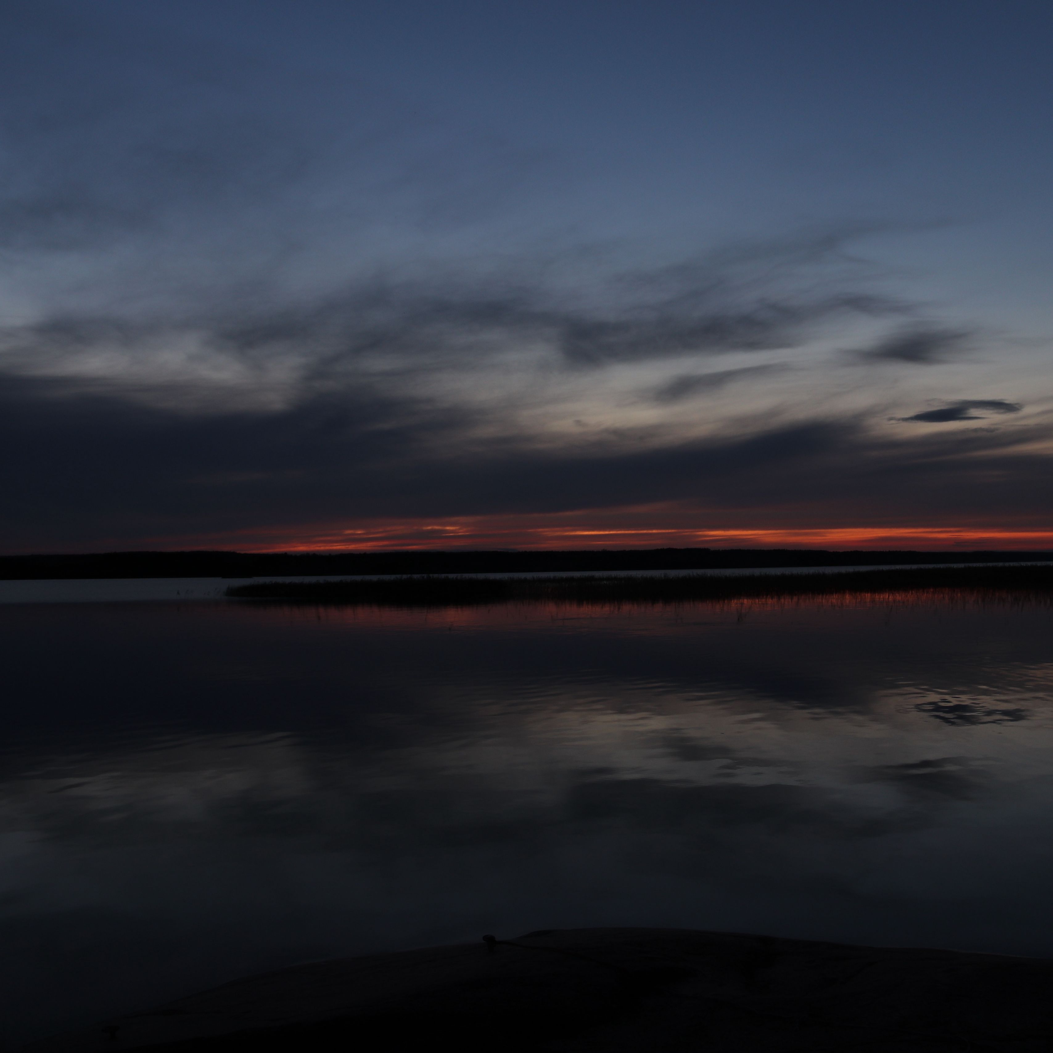 3415x3415 Wallpaper lake, water, clouds, sunset, sky, reflection, dark