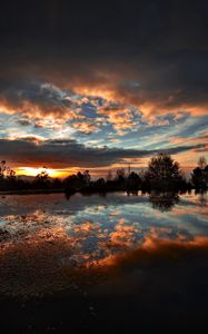 Preview wallpaper lake, water, evening, twilight, reflection, clouds, mirror