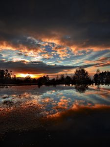 Preview wallpaper lake, water, evening, twilight, reflection, clouds, mirror