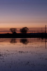 Preview wallpaper lake, water, houses, sunset, dark