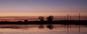 Preview wallpaper lake, water, houses, sunset, dark