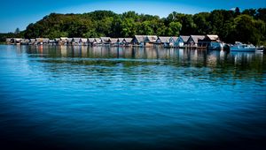 Preview wallpaper lake, water, houses, roofs, trees