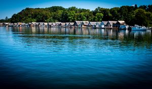 Preview wallpaper lake, water, houses, roofs, trees