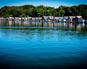 Preview wallpaper lake, water, houses, roofs, trees