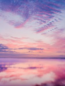 Preview wallpaper lake, water, reflection, pier, clouds, nature