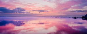 Preview wallpaper lake, water, reflection, pier, clouds, nature