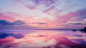 Preview wallpaper lake, water, reflection, pier, clouds, nature