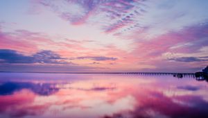 Preview wallpaper lake, water, reflection, pier, clouds, nature