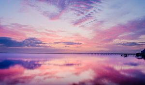 Preview wallpaper lake, water, reflection, pier, clouds, nature