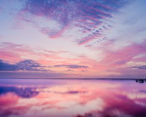 Preview wallpaper lake, water, reflection, pier, clouds, nature