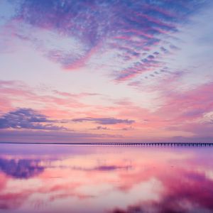 Preview wallpaper lake, water, reflection, pier, clouds, nature
