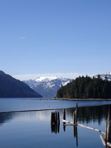 Preview wallpaper lake, water smooth surface, mountains, trees