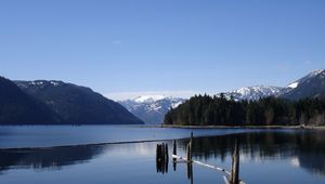 Preview wallpaper lake, water smooth surface, mountains, trees