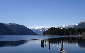 Preview wallpaper lake, water smooth surface, mountains, trees