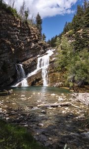 Preview wallpaper lake, waterfall, mountains, nature, stones