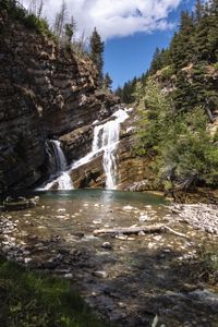 Preview wallpaper lake, waterfall, mountains, nature, stones